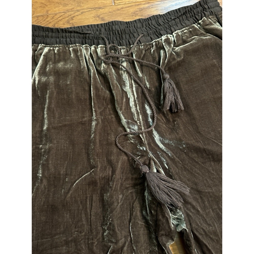 Anthropologie Elevenses Womens M Brown Velvet Pants Tassel Elastic Waist Jogger - Picture 3 of 13